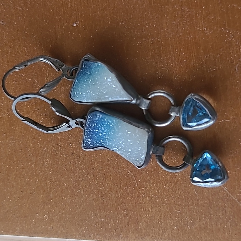 Blue Agate Druzy earrings. Gorgeous Handmade Artist jewelry.
